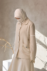 Ivory Rumaysa Two Piece Snap Button Jacket Skirt Suit - Tweed Fabric