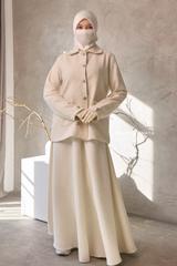 Ivory Rumaysa Two Piece Snap Button Jacket Skirt Suit - Tweed Fabric