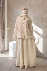 Ivory Rumaysa Two Piece Snap Button Jacket Skirt Suit - Tweed Fabric