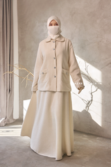 Ivory Rumaysa Two Piece Snap Button Jacket Skirt Suit - Tweed Fabric