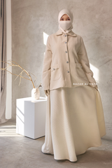 Ivory Rumaysa Two Piece Snap Button Jacket Skirt Suit - Tweed Fabric