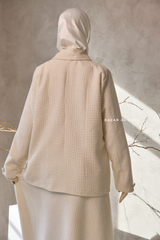 Ivory Rumaysa Two Piece Snap Button Jacket Skirt Suit - Tweed Fabric