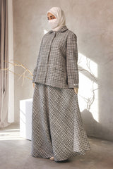 Black White Rumaysa Two Piece Snap Button Jacket Skirt Suit - Tweed Fabric