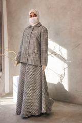 Black White Rumaysa Two Piece Snap Button Jacket Skirt Suit - Tweed Fabric
