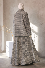 Black White Rumaysa Two Piece Snap Button Jacket Skirt Suit - Tweed Fabric
