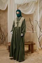 Olive Samiya Tie-Front Loose Fit Design Abaya Dress - Wool Leon