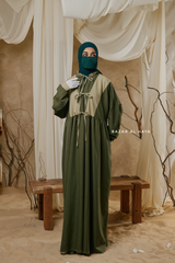 Olive Samiya Tie-Front Loose Fit Design Abaya Dress - Wool Leon