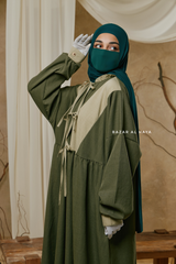 Olive Samiya Tie-Front Loose Fit Design Abaya Dress - Wool Leon