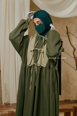 Olive Samiya Tie-Front Loose Fit Design Abaya Dress - Wool Leon