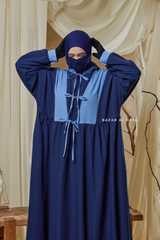 Blue Samiya Tie-Front Loose Fit Design Abaya Dress - Wool Leon