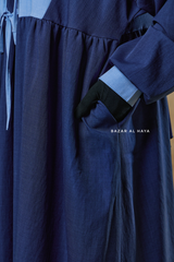 Blue Samiya Tie-Front Loose Fit Design Abaya Dress - Wool Leon