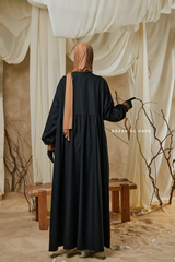 Black Samiya Tie-Front Loose Fit Design Abaya Dress - Wool Leon