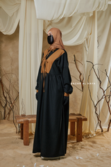 Black Samiya Tie-Front Loose Fit Design Abaya Dress - Wool Leon