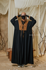 Black Samiya Tie-Front Loose Fit Design Abaya Dress - Wool Leon