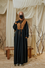 Black Samiya Tie-Front Loose Fit Design Abaya Dress - Wool Leon