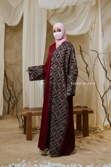 Burgundy Amina Loose Fit Khaleeji Embroidered Two-Tone Abaya
