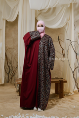 Burgundy Amina Loose Fit Khaleeji Embroidered Two-Tone Abaya
