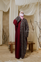 Burgundy Amina Loose Fit Khaleeji Embroidered Two-Tone Abaya