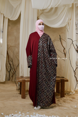 Burgundy Amina Loose Fit Khaleeji Embroidered Two-Tone Abaya