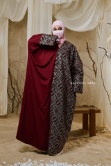 Burgundy Amina Loose Fit Khaleeji Embroidered Two-Tone Abaya
