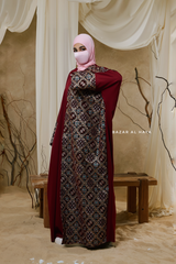 Burgundy Amina Loose Fit Khaleeji Embroidered Two-Tone Abaya