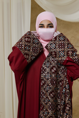 Burgundy Amina Loose Fit Khaleeji Embroidered Two-Tone Abaya