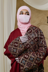 Burgundy Amina Loose Fit Khaleeji Embroidered Two-Tone Abaya