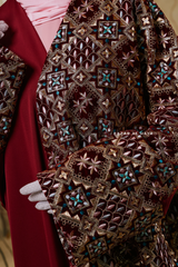 Burgundy Amina Loose Fit Khaleeji Embroidered Two-Tone Abaya