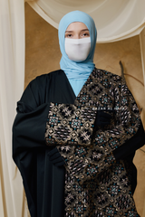 Black Amina Loose Fit Khaleeji Embroidered Two-Tone Abaya