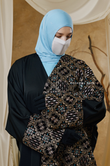 Black Amina Loose Fit Khaleeji Embroidered Two-Tone Abaya