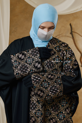 Black Amina Loose Fit Khaleeji Embroidered Two-Tone Abaya