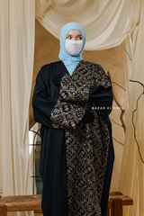 Black Amina Loose Fit Khaleeji Embroidered Two-Tone Abaya