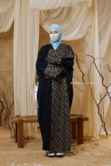 Black Amina Loose Fit Khaleeji Embroidered Two-Tone Abaya