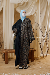 Black Amina Loose Fit Khaleeji Embroidered Two-Tone Abaya
