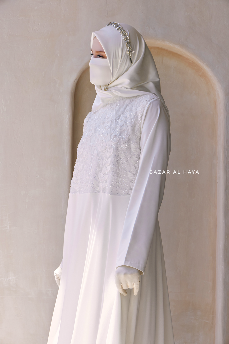 Zahra Bridal Silk Gown Abaya & Lace Cloak Set For Walima, Wedding, Nikkah - 4 Piece