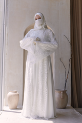 Zahra Bridal Silk Gown Abaya & Lace Cloak Set For Walima, Wedding, Nikkah - 4 Piece