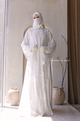 Zahra Bridal Silk Gown Abaya & Lace Cloak Set For Walima, Wedding, Nikkah - 4 Piece