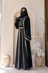 Black Gold Aisha Palestinian Thobe Abaya Tatreez Embroidery Dress