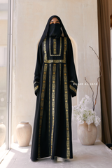 Black Gold Aisha Palestinian Thobe Abaya Tatreez Embroidery Dress