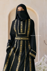 Black Gold Aisha Palestinian Thobe Abaya Tatreez Embroidery Dress