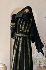 Black Gold Aisha Palestinian Thobe Abaya Tatreez Embroidery Dress