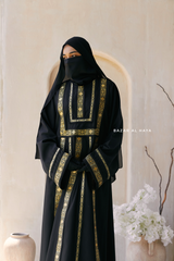 Black Gold Aisha Palestinian Thobe Abaya Tatreez Embroidery Dress