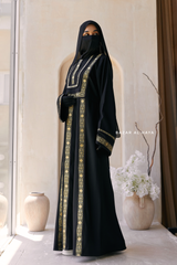 Black Gold Aisha Palestinian Thobe Abaya Tatreez Embroidery Dress