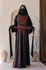 Black Red Aisha Palestinian Thobe Abaya Tatreez Embroidery Dress