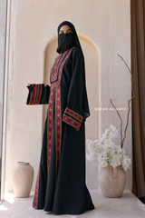 Black Red Aisha Palestinian Thobe Abaya Tatreez Embroidery Dress