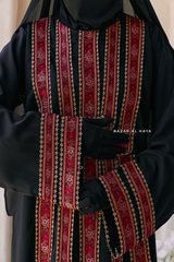 Black Red Aisha Palestinian Thobe Abaya Tatreez Embroidery Dress