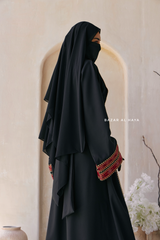 Black Red Aisha Palestinian Thobe Abaya Tatreez Embroidery Dress