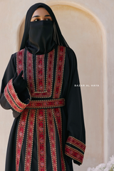 Black Red Aisha Palestinian Thobe Abaya Tatreez Embroidery Dress