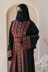 Black Red Aisha Palestinian Thobe Abaya Tatreez Embroidery Dress