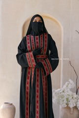Black Red Aisha Palestinian Thobe Abaya Tatreez Embroidery Dress